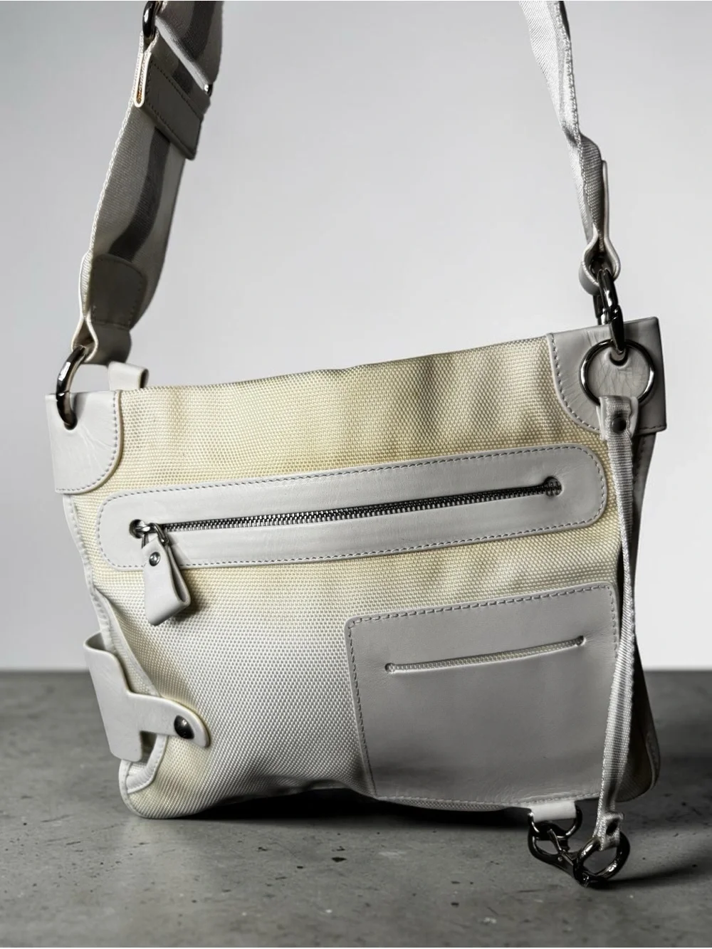 Bally Cream and White Canvas-Leather Crossbody Bag